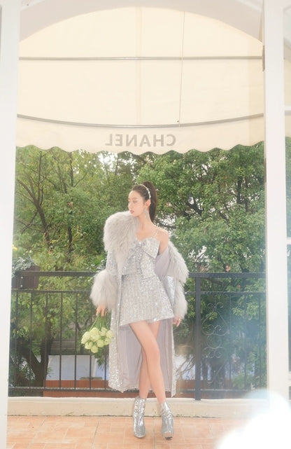 Wardrobes By Chen Elegant V-Neck Long Sleeve Long Wool Coa t- Fin