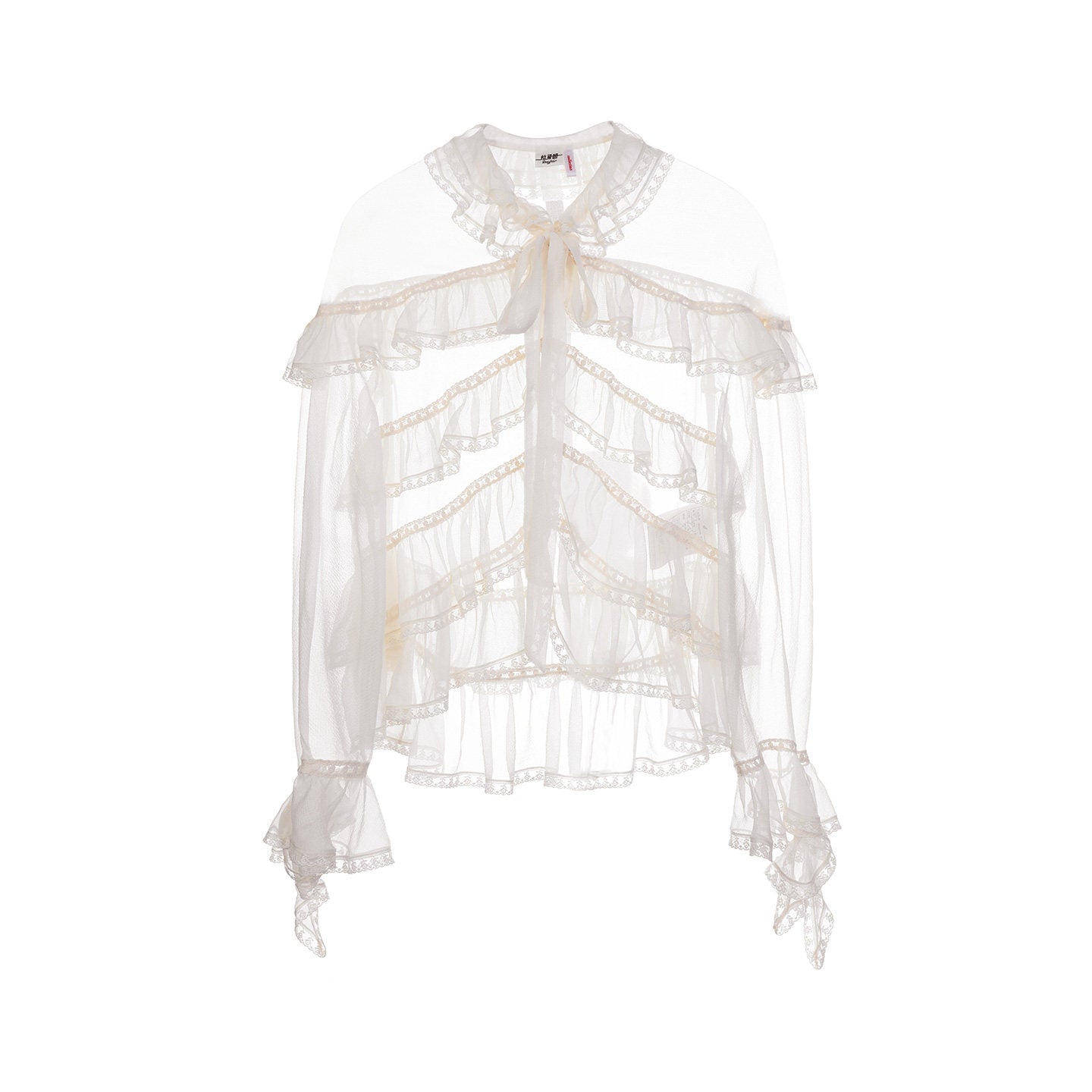 FAME Ruffle Collar Embroidered Trim Layered Mulberry Silk Top - JASON.