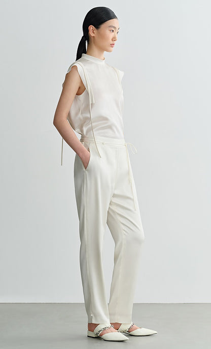 COMME MOI Lv Yan designer summer sleeveless stand collar triple acetate satin top - MEADOW.