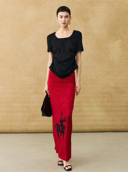 HECO Chinese Acetate Small Square Neck Short Sleeve Top- BEAK.