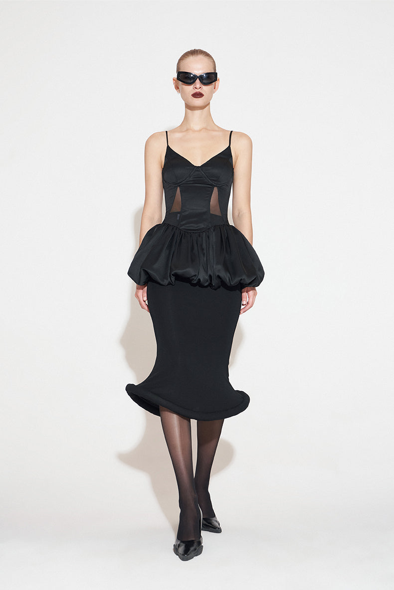 ANNAKIKI niche acetate mid-rise flying saucer fishtail mid-length skirt-KANI