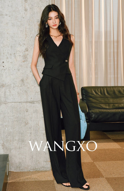 WANGXO | Cool Skin-Friendly Slanted Vest & Single-Pleated Trousers Elegant Suit- VEDA