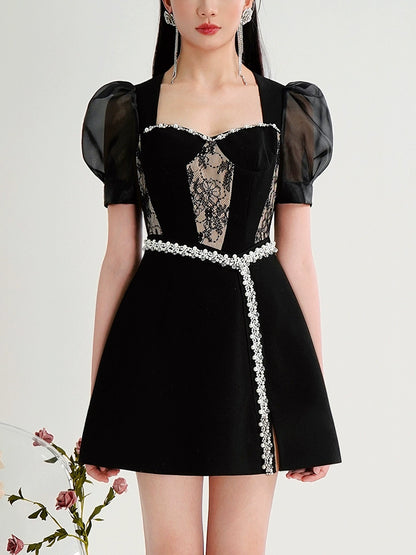 CHECOCRE Black Stubble Vintage Temperament Light Familiar Style Dress - JUSTIN