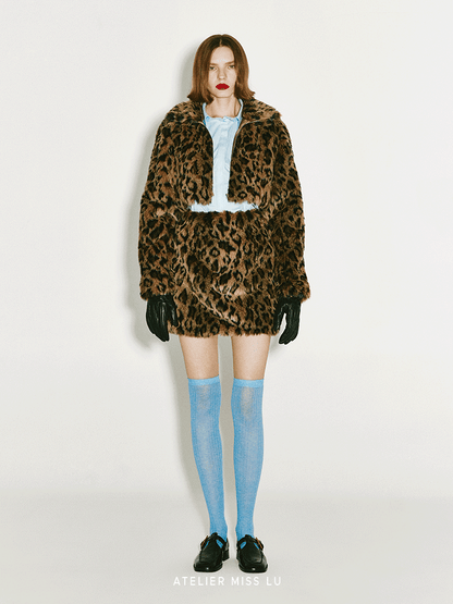ATELIER MISS LU faux fur zip-up leopard print short coat - AURORA
