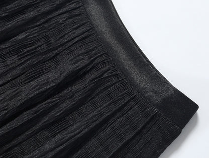 WANGXO |High-Waisted Umbrella Hem Romantic Skirt with Luxe Shimmer-LINA