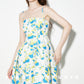 French yellow blue printed jacquard  puffy dress- Nicco