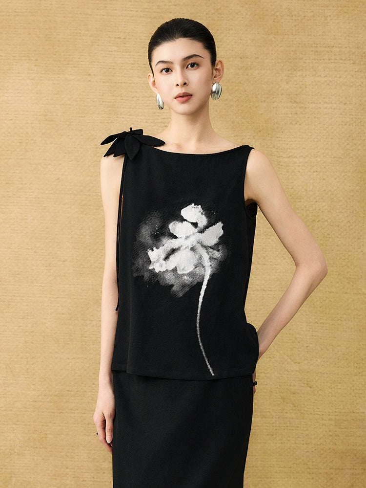 HECO  Chinese style pin small flower linen top breathable elegant vest - POWER.