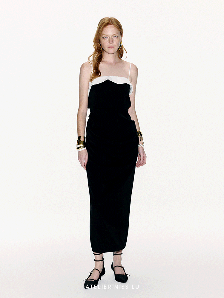 ATELIER MISS LU Spring And Summer Flow Cut Receiving Waist Slip Dress - VINTAGE.