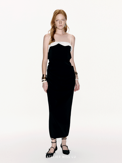 ATELIER MISS LU Spring And Summer Flow Cut Receiving Waist Slip Dress - VINTAGE.