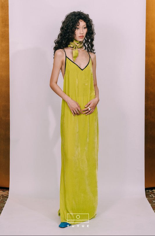 TUYUE Silk Velvet Backless Suspender Long Dress- GATSBY.