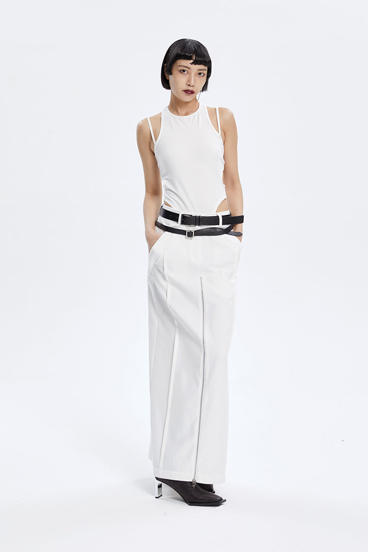 TINY IN zippered slit long straight legs structured seams low waist skirt -TENDO
