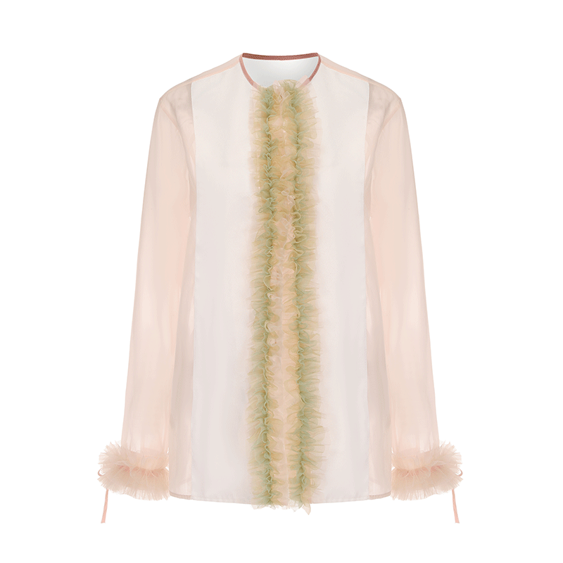 ATELIER MISS LU Tulle Latiered Panelled Long-Sleeved Top - BAILEY