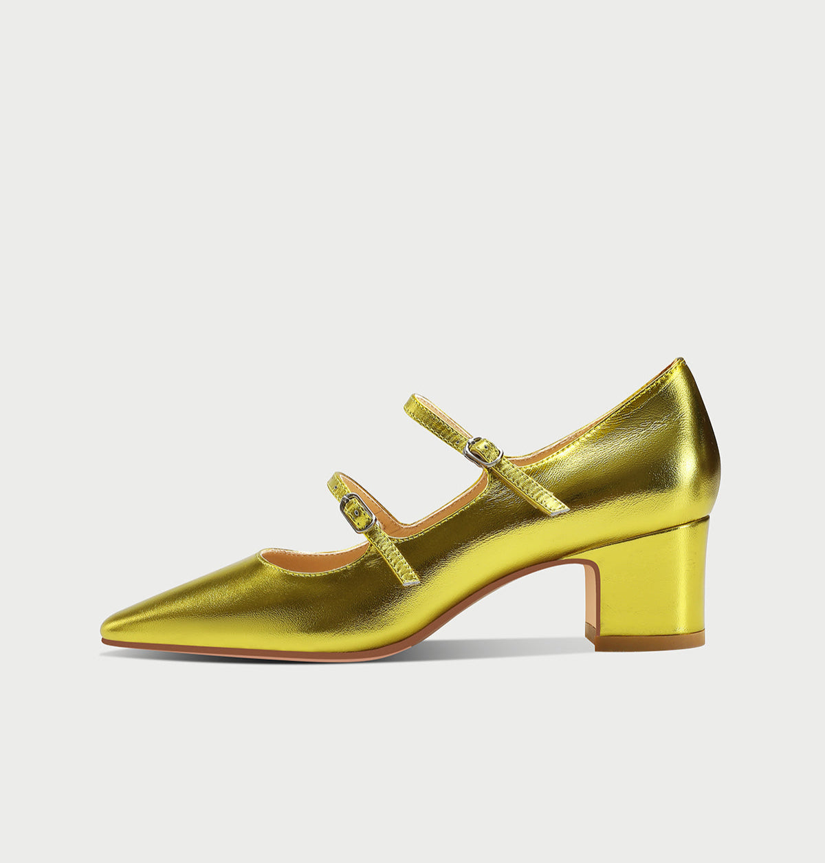 Pjjuu yellow gold double strap block heel MaryJane Pumps - Musa