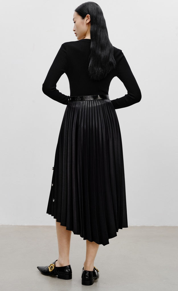 COMME MOI Lv Yan designer women's beaded triacetate commuter skirt - WILLOW.