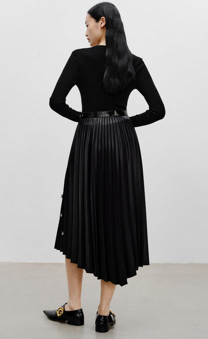 COMME MOI Lv Yan designer women's beaded triacetate commuter skirt - WILLOW.