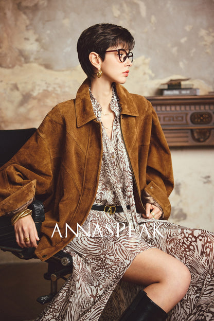 ANNASPEAK ROSSO Red Label Eco-Friendly Leather Heavy Jacket Skirt Set-GHUGH.