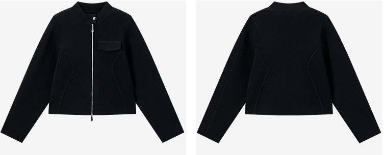 COMME MOI Lu Yan Designer's new women's small stand-up collar black knitted jacket - MEND.