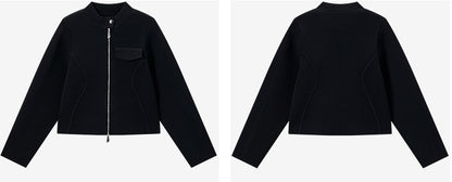 COMME MOI Lu Yan Designer's new women's small stand-up collar black knitted jacket - MEND.