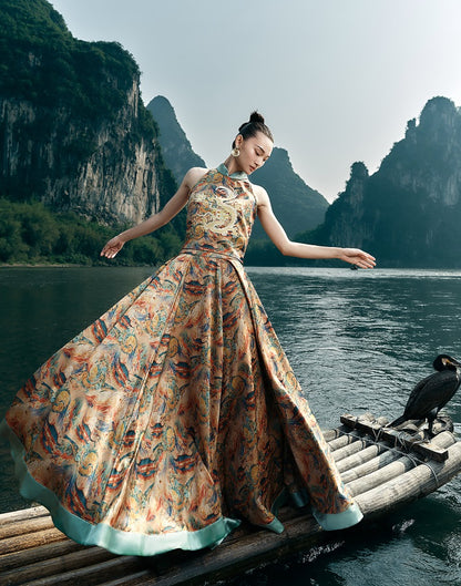 HECO Chinese Retro Mural Golden Dragon Embroidered Vest Top - ERIKA.