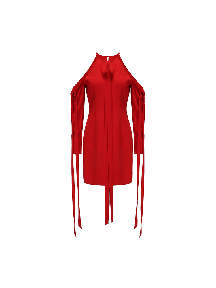 ATELIER MISS LU multi-ribbon design slim-fitting dropped-shoulder dress - APIRL.