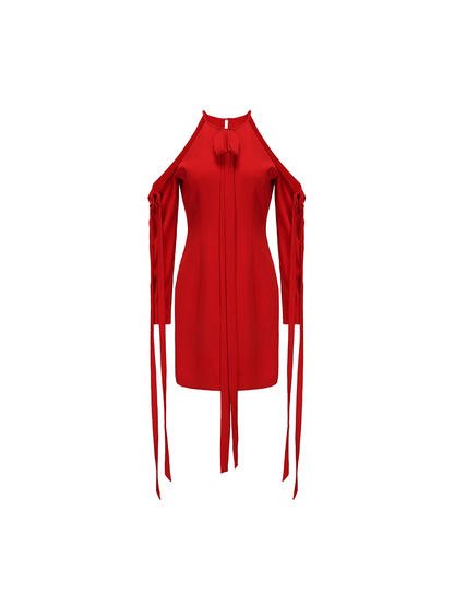 ATELIER MISS LU multi-ribbon design slim-fitting dropped-shoulder dress - APIRL.