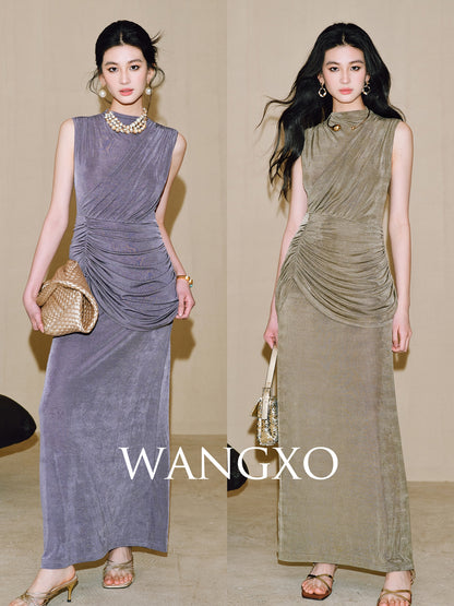 WANGXO | Draped High-Stretch Sculpt Knit Shirred Sleeveless Dress -VERA.
