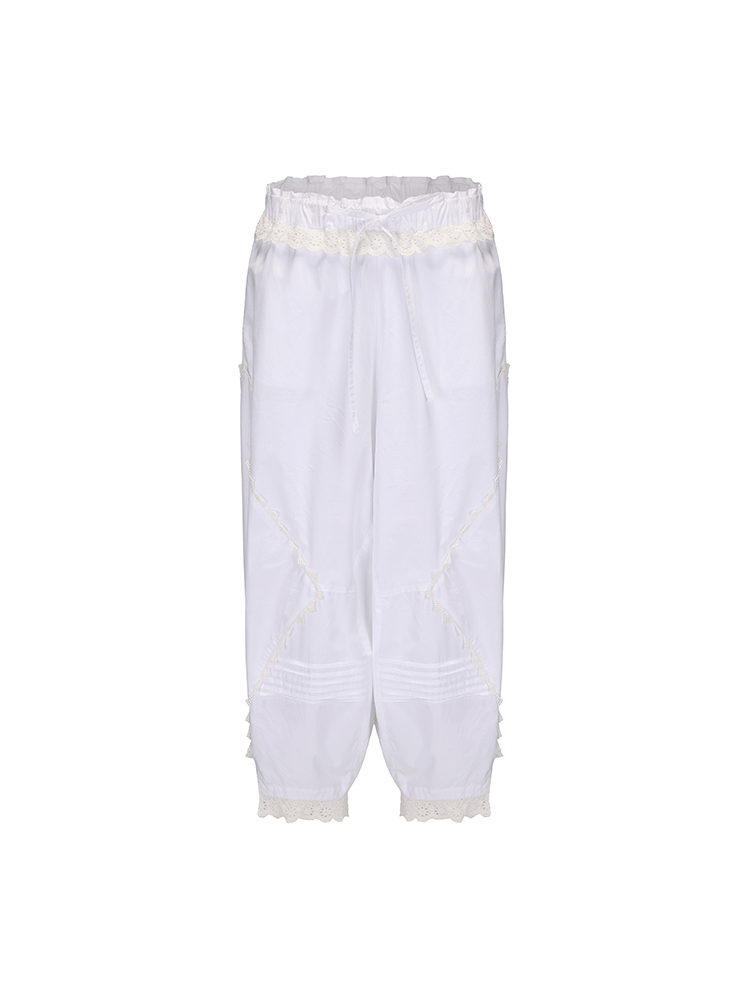 ATELIER MISS LU Lace Stitched Airy Tapered Pants - WONDER.