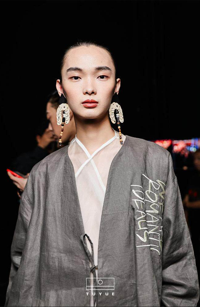 TUYUE Linen embroidered lace-up long sleeve jacket- JUNG.