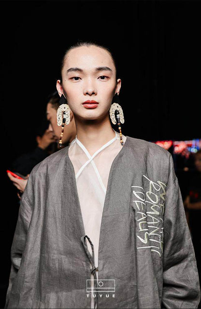 TUYUE Linen embroidered lace-up long sleeve jacket- JUNG.