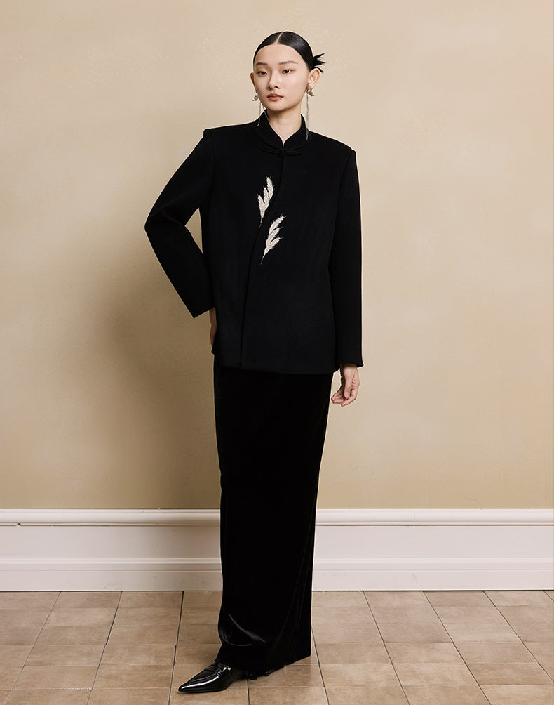 HECO New Wheat Ear Bead Embroidered Wool Tweed Jacket - care.