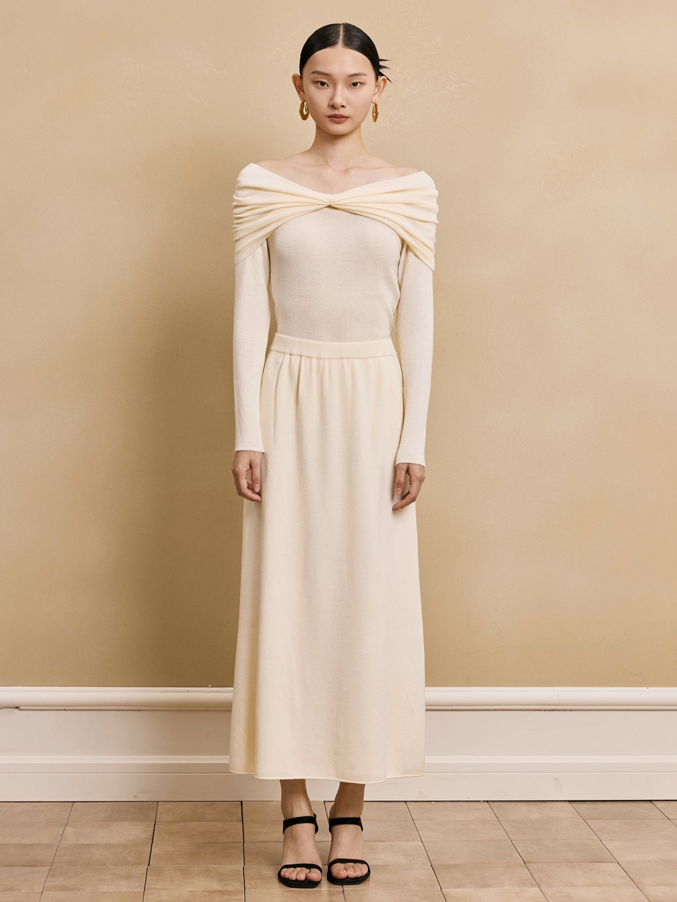 HECO soft waxy wool knitted high-elastic A-line red black creamy White SKIRT spring - THAT.