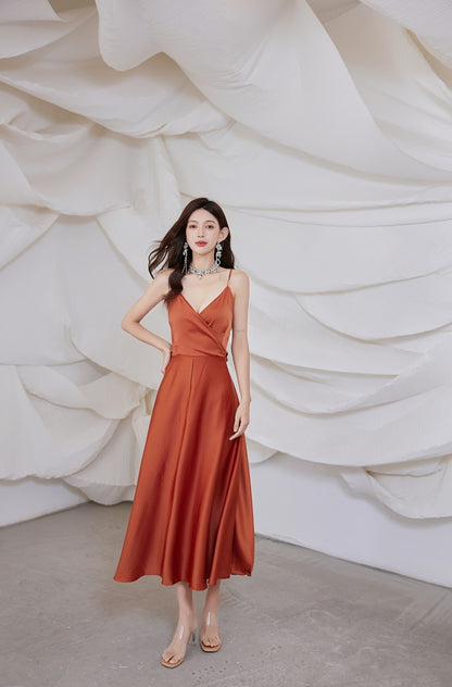 DOLLY Elegant French Style Satin V-Neck Sleeveless Backless Banquet Dress-XENA