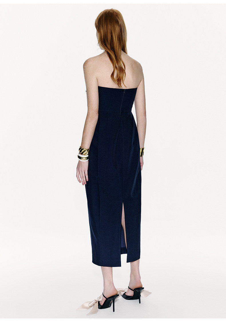 ATELIER MISS LU Spring And Summer Geometric Ribbon Waist Bandeau Dress - BEAUTY.