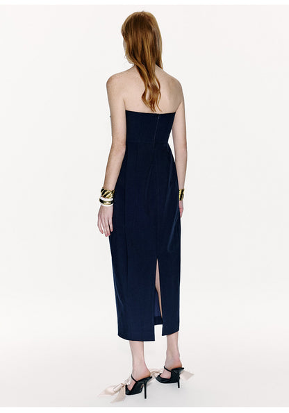 ATELIER MISS LU Spring And Summer Geometric Ribbon Waist Bandeau Dress - BEAUTY.