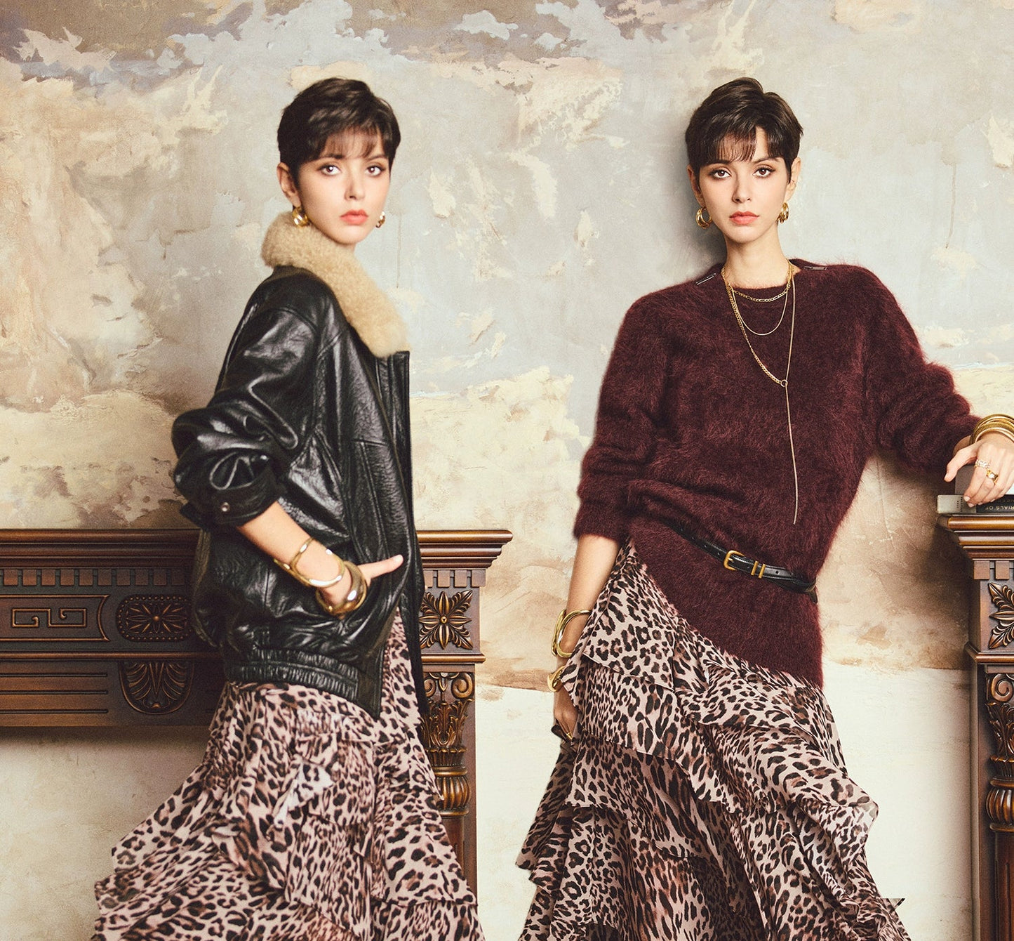 ANNASPEAK "Wilderness" layered leopard print flowing chiffon skirt-DIOR.