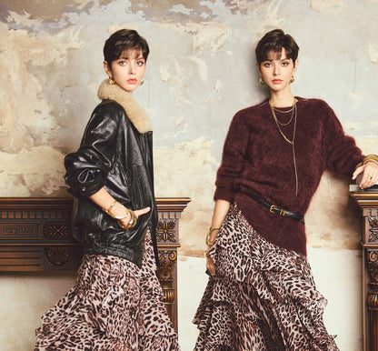 ANNASPEAK "Wilderness" layered leopard print flowing chiffon skirt-DIOR.