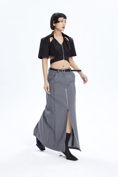 TINY IN zippered slit long straight legs structured seams low waist skirt -TENDO