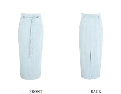 ZHUCHONGYUN summer blue belt loose straight length denim skirt-SOMA.