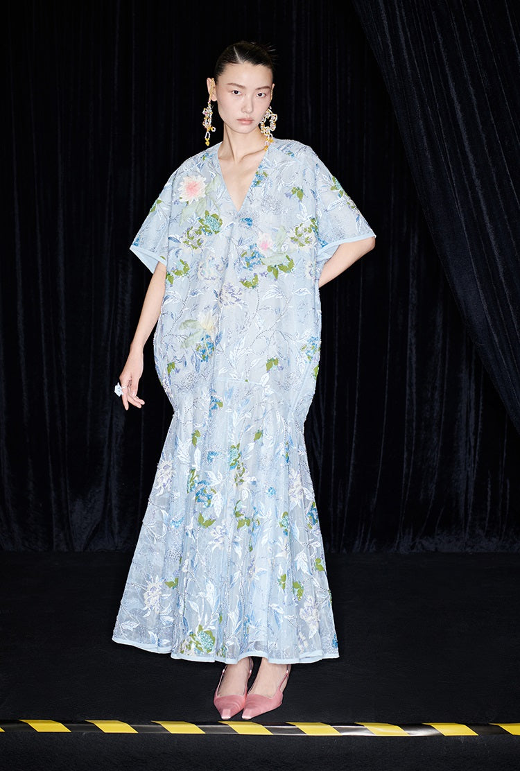M essential Mackay designer Jiyi embroidery silk hand-dyed embroidery mermaid dress- YINKA.