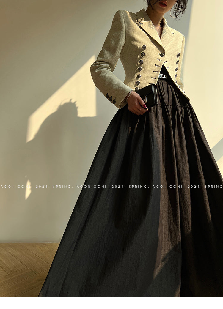 Aconiconi High End Long Sleeve Double Breasted Tuxedo French Retro Jacket Blazer- History