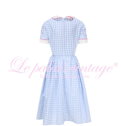 Le Palais Vintage Blue Plaid Waist Swing Skirt Puffy Skirt-SEM