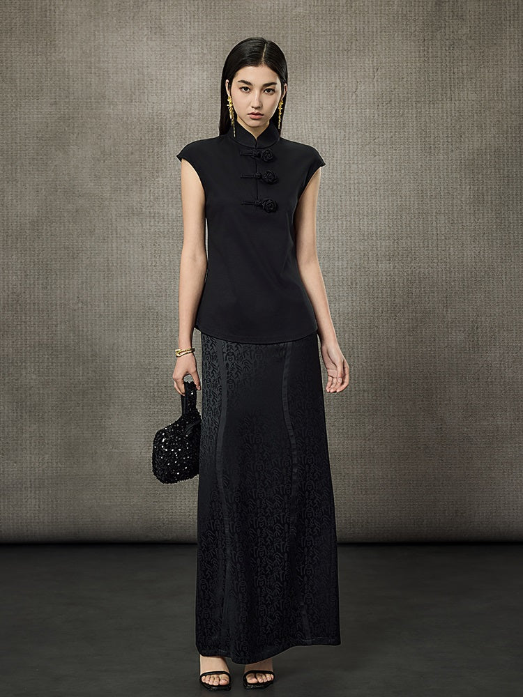 HECO Short Rose Sleeveless Mandarin Neckline Top - PRINCESS.