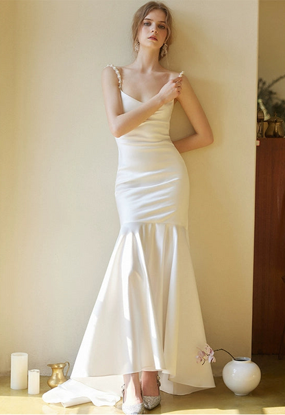 GOUDIN White Satin Engagement Evening Dress-IILONA.