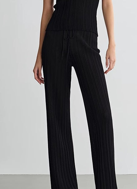 COMME MOI Lv Yan designer summer women's black thin texture knitted straight pants - AYLA.
