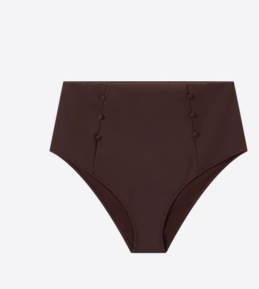 COMME MOI Summer Brown Retro High Waist Button Swim Trunks - LUNA.