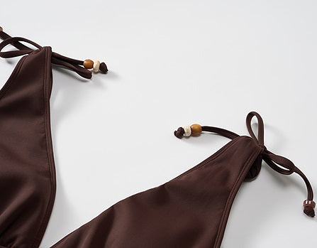 COMME MOI Lv Yan Designer Summer Women's Sexy Lace-up Beaded V-Neck Swimsuit - CAMILLE.