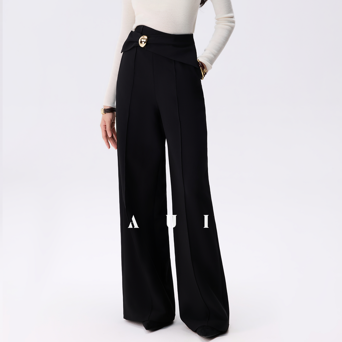 AUI Black Professional  Suit High-Waisted Slim Straight Leg Pants - Jun