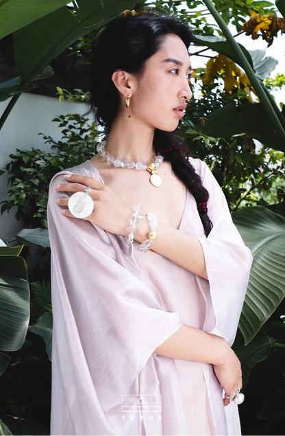TUYUE nude pink glossy light Zen hooded shawl - ZAINAB