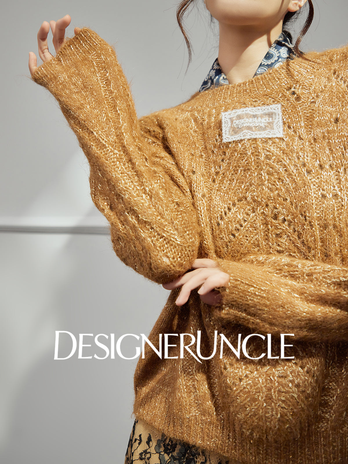 DGU|Vintage Golden Brown Design Lazy Style Thickened Mohair Sweater - Brian.