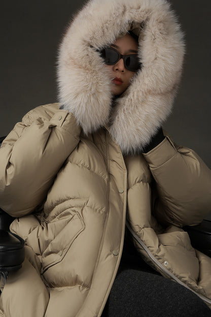 PIAOIN Korean Edition Casual Long Down Thickened Hooded Coat Versatile Jacket-TIA